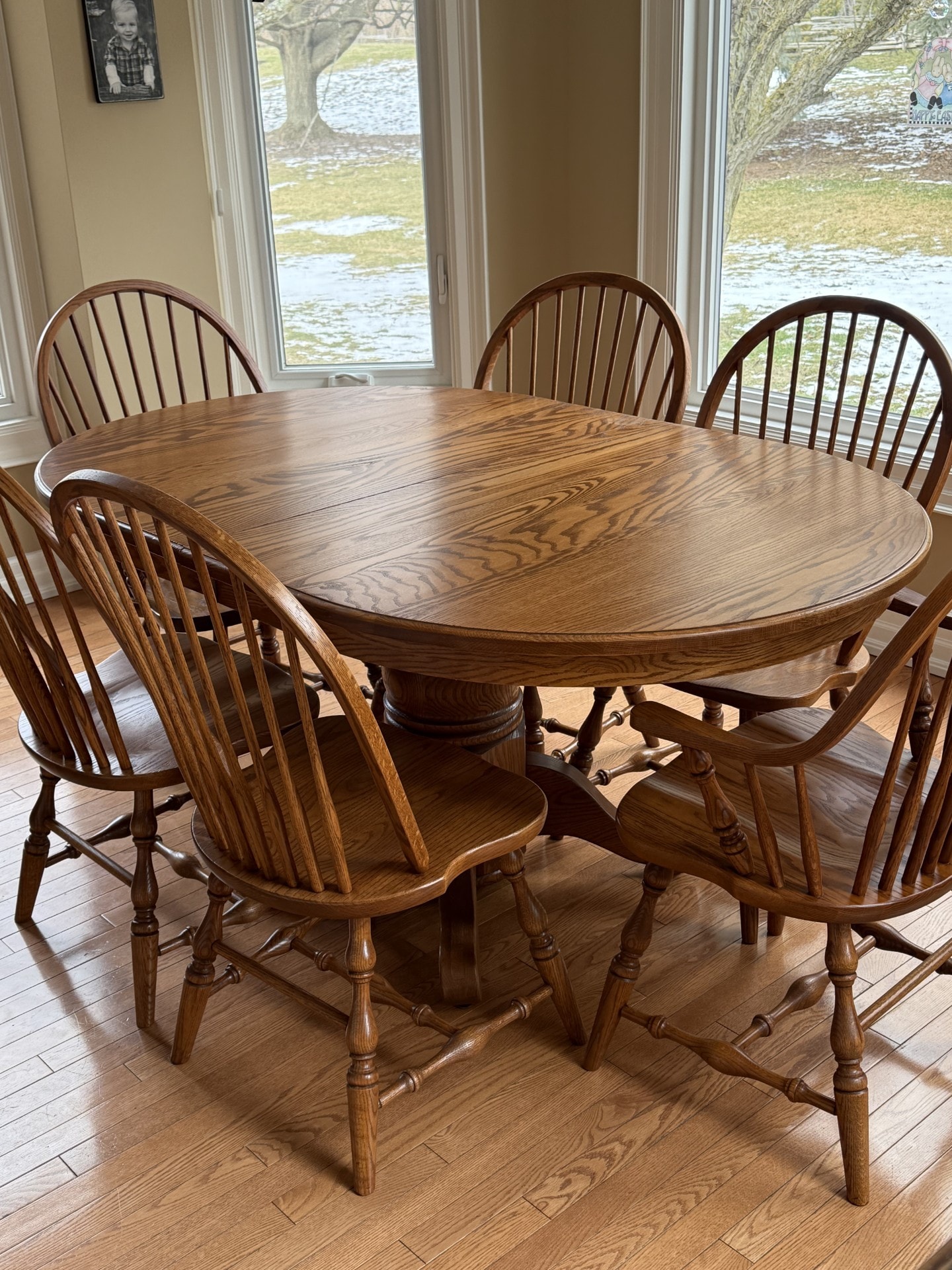 Wooden dining set with spindle chairs